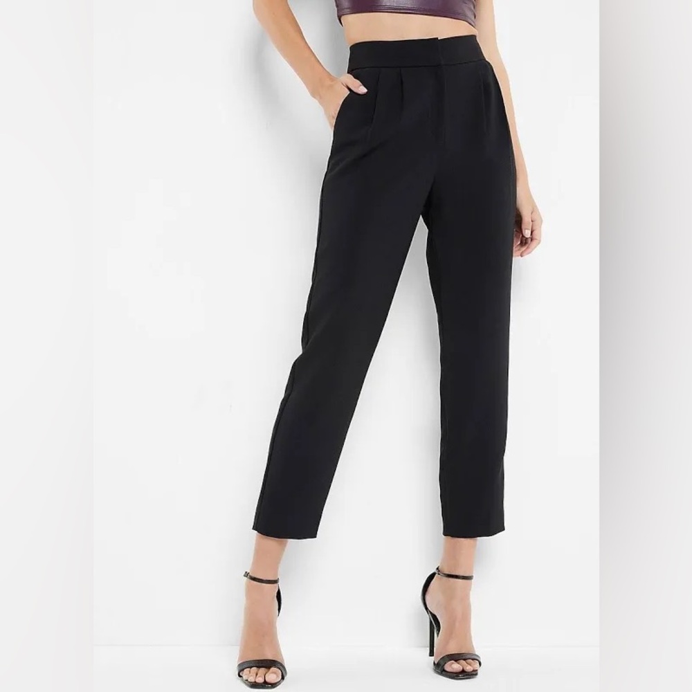 Express Super High Waisted Pleated Ankle Pant Black Size 4 Long